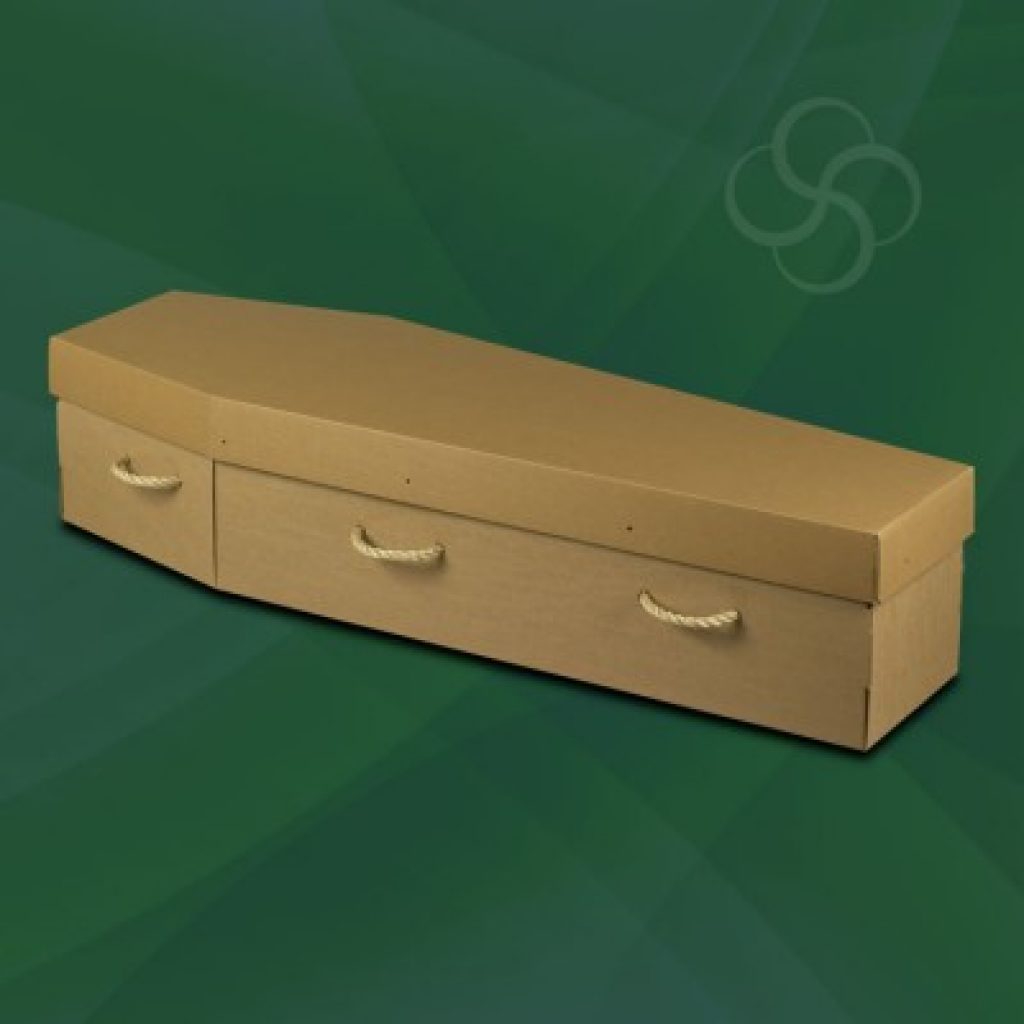 Brown environmentally friendly cardboard coffin
