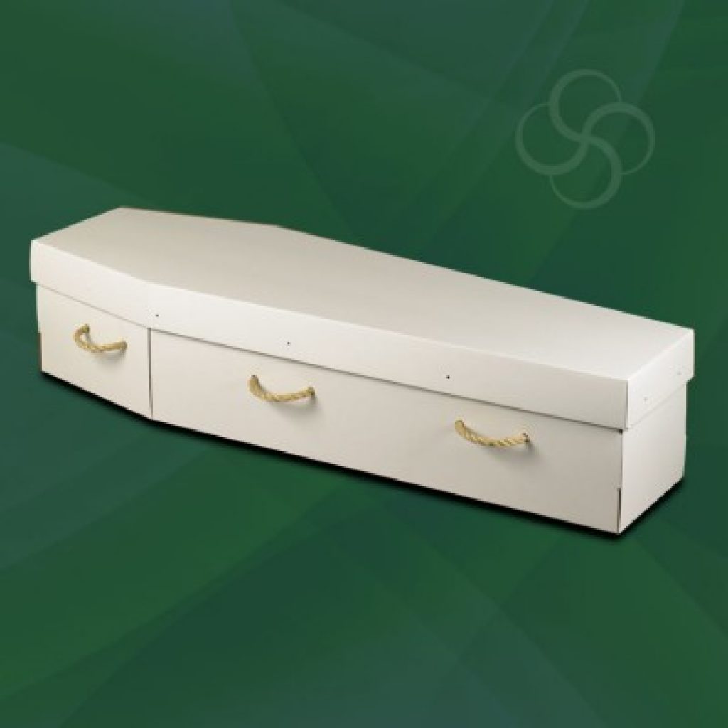 White environmentally friendly cardboard coffin