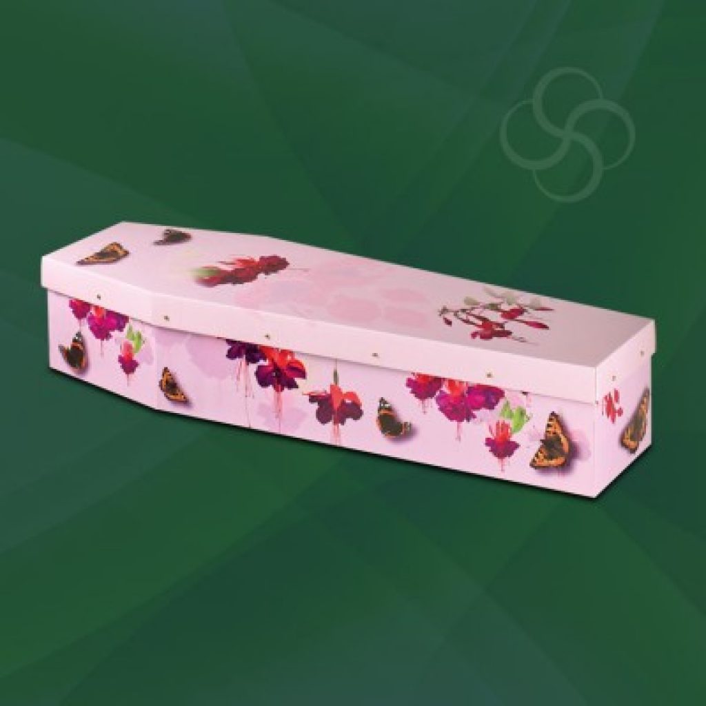 Fuchsias and Butterflies picture cardboard coffin