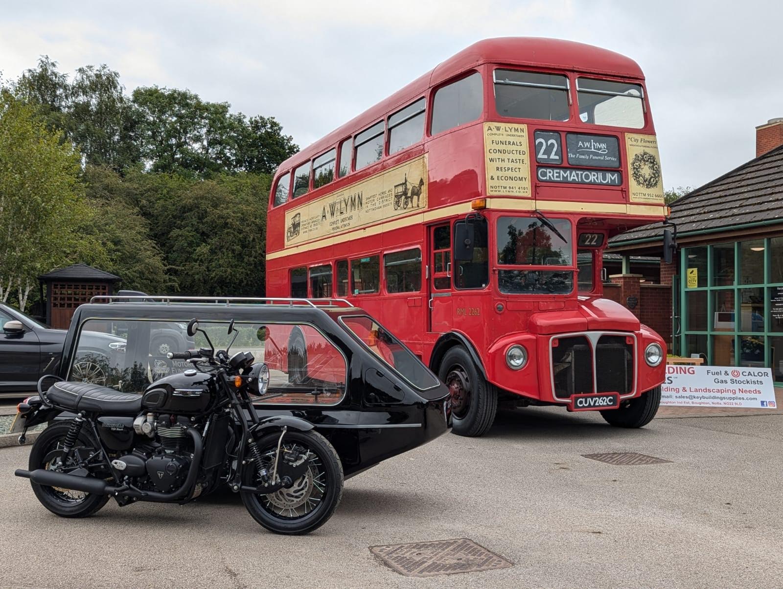 Motorcycle funeral hearse with sidecar for a personal biker funeral